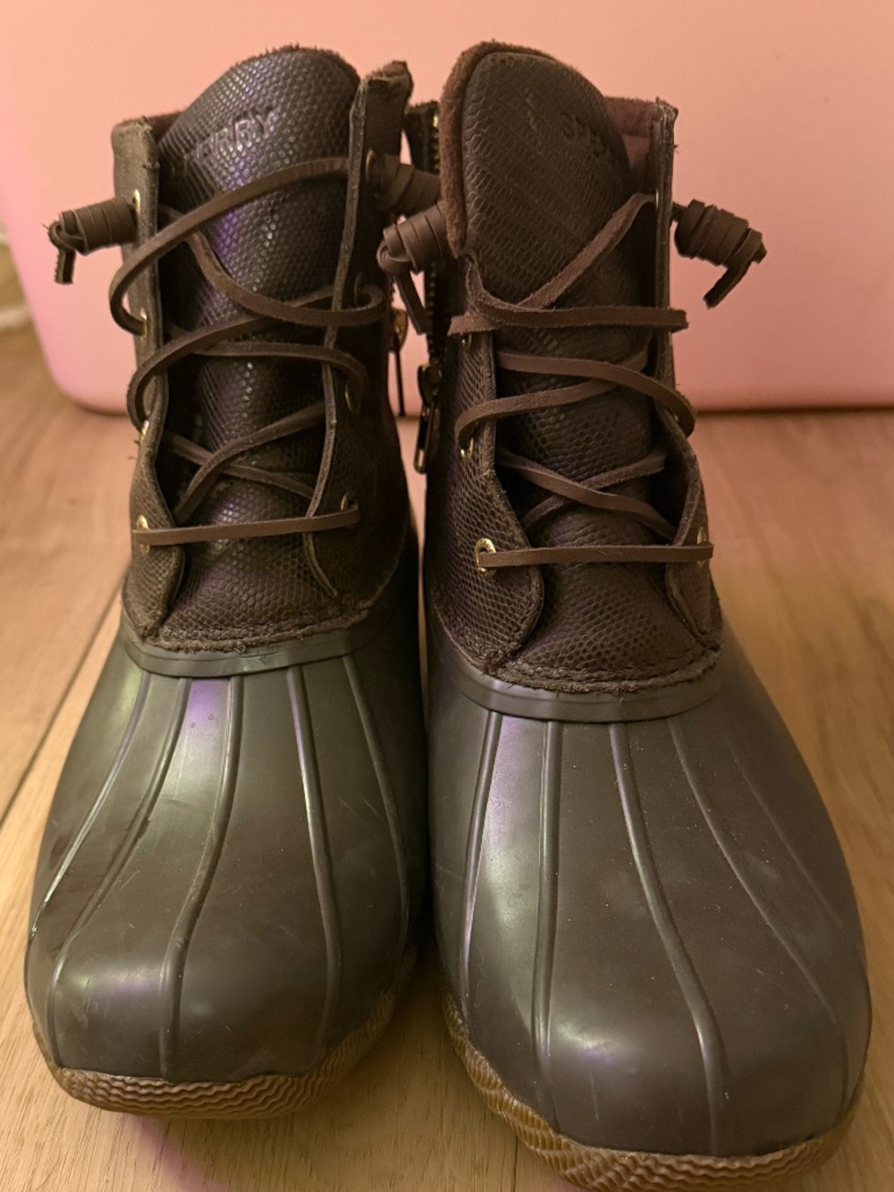 Sperry Saltwater Duck Boots Brown Waterproof Lace Up Zip Women’s 9.5